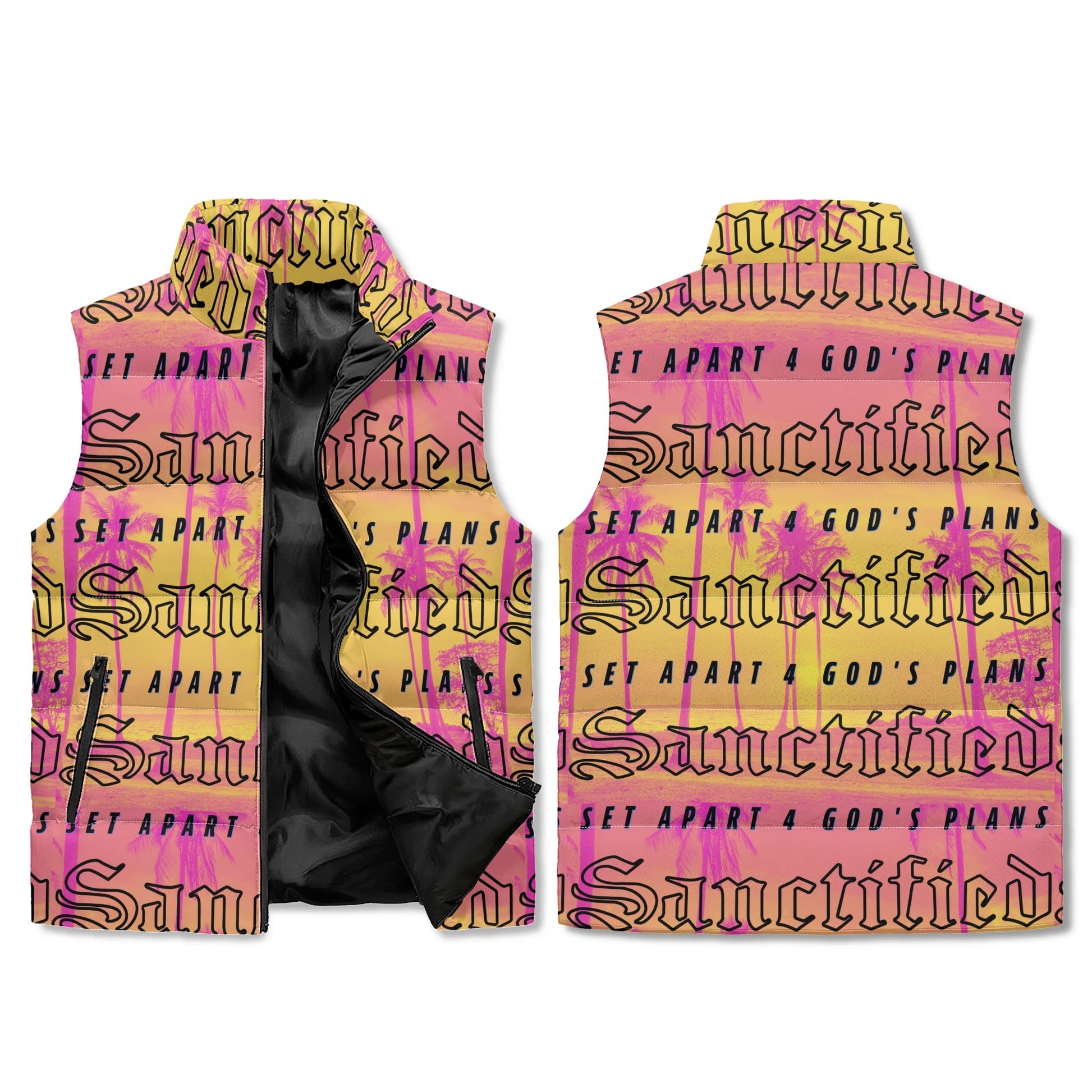 SANCTIFIED- Unisex Lightweight All Over Printing Stand Collar Zip Up Puffer Vest, FREE SHIPPING