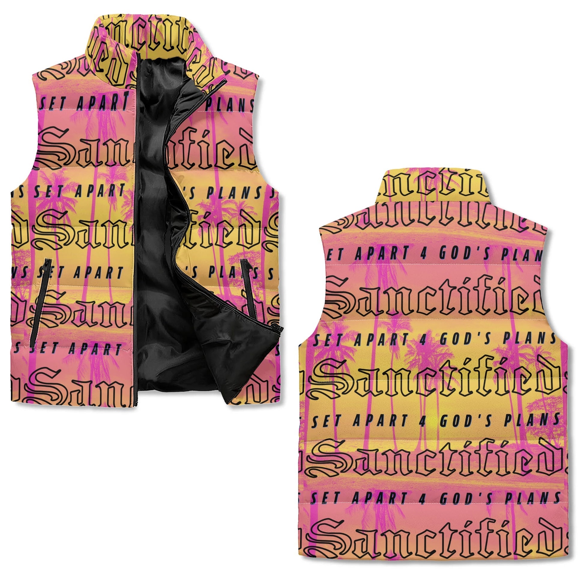 SANCTIFIED- Unisex Lightweight All Over Printing Stand Collar Zip Up Puffer Vest, FREE SHIPPING