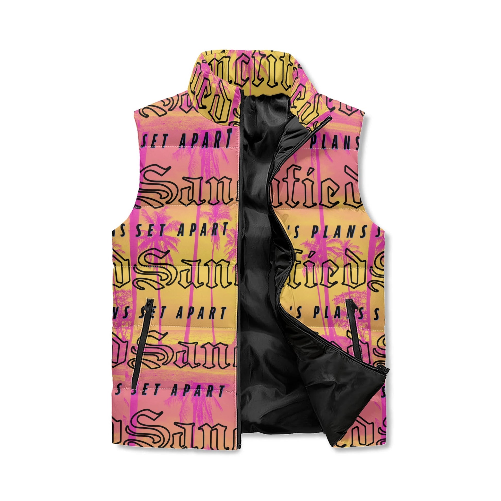 SANCTIFIED- Unisex Lightweight All Over Printing Stand Collar Zip Up Puffer Vest, FREE SHIPPING