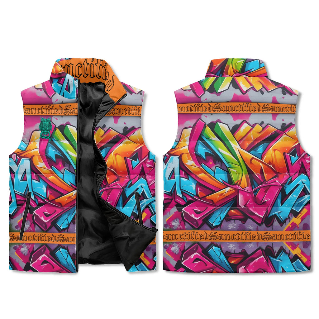 SANCTIFIED- Unisex Lightweight All Over Printing Stand Collar Zip Up Puffer Vest, FREE SHIPPING