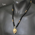[Tiger Eye Lion Pendant] Natural Tiger Eye & Black Onyx Beads Fashion Lion Pendant Necklace