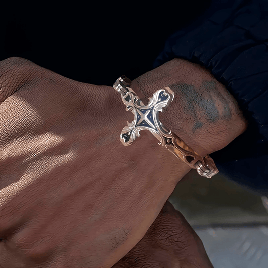 Thick Stainless Steel Cross Bracelet With 8mm Thick Emperor Chain