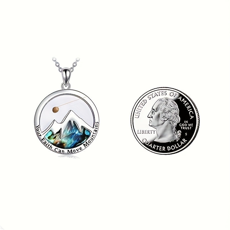 Faith-Inspired Stainless Steel Necklace with Mountain & Planet Pendant