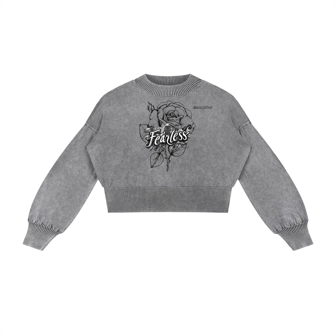 Fearless- Mineral Wash Balloon Sleeve Cropped Sweater