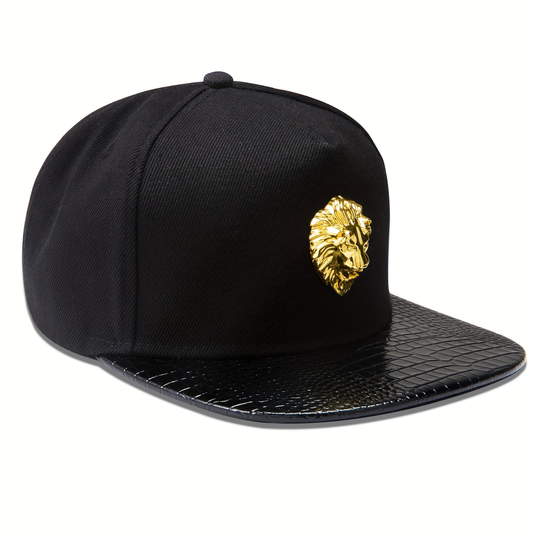 Hip-Hop Snapback Hat with Golden Lion Head Emblem