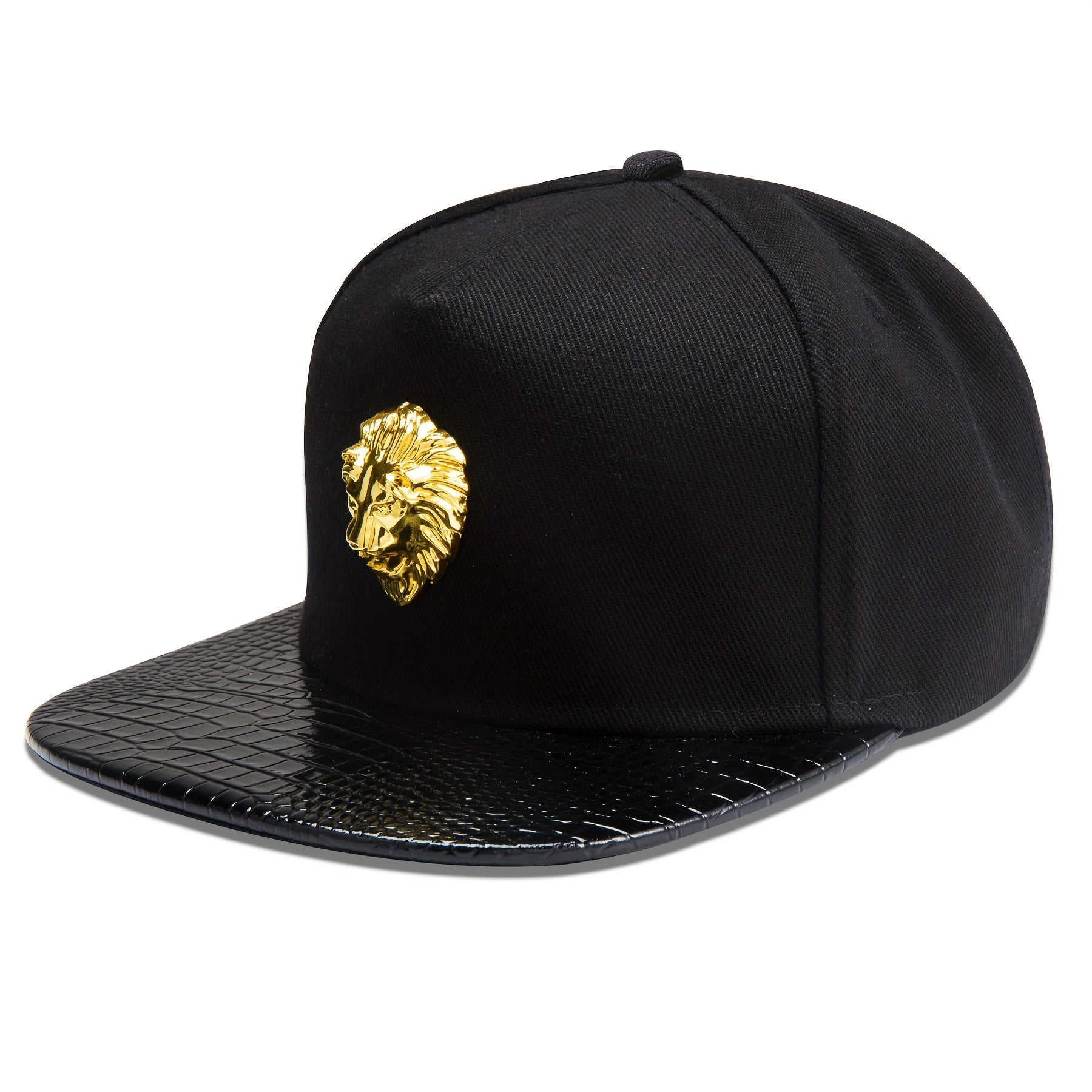 Hip-Hop Snapback Hat with Golden Lion Head Emblem