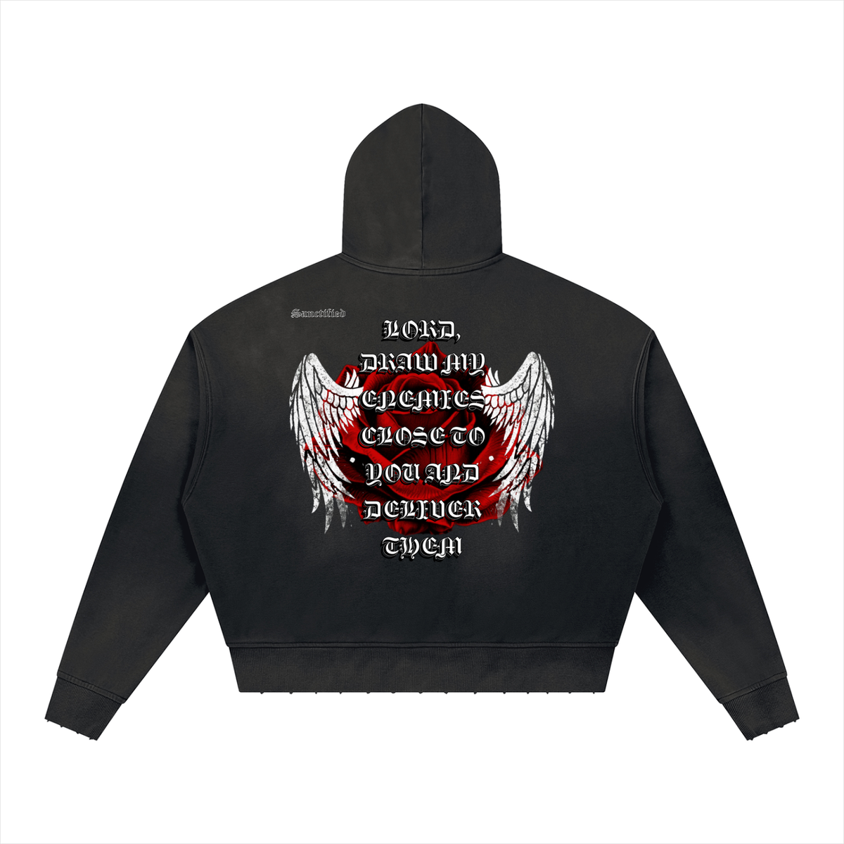 PRAY FOR YOUR ENEMIES- Unisex Sunfade Distressed Boxy Hoodie