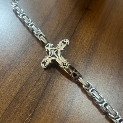Thick Stainless Steel Cross Bracelet With 8mm Thick Emperor Chain