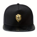 Hip-Hop Snapback Hat with Golden Lion Head Emblem