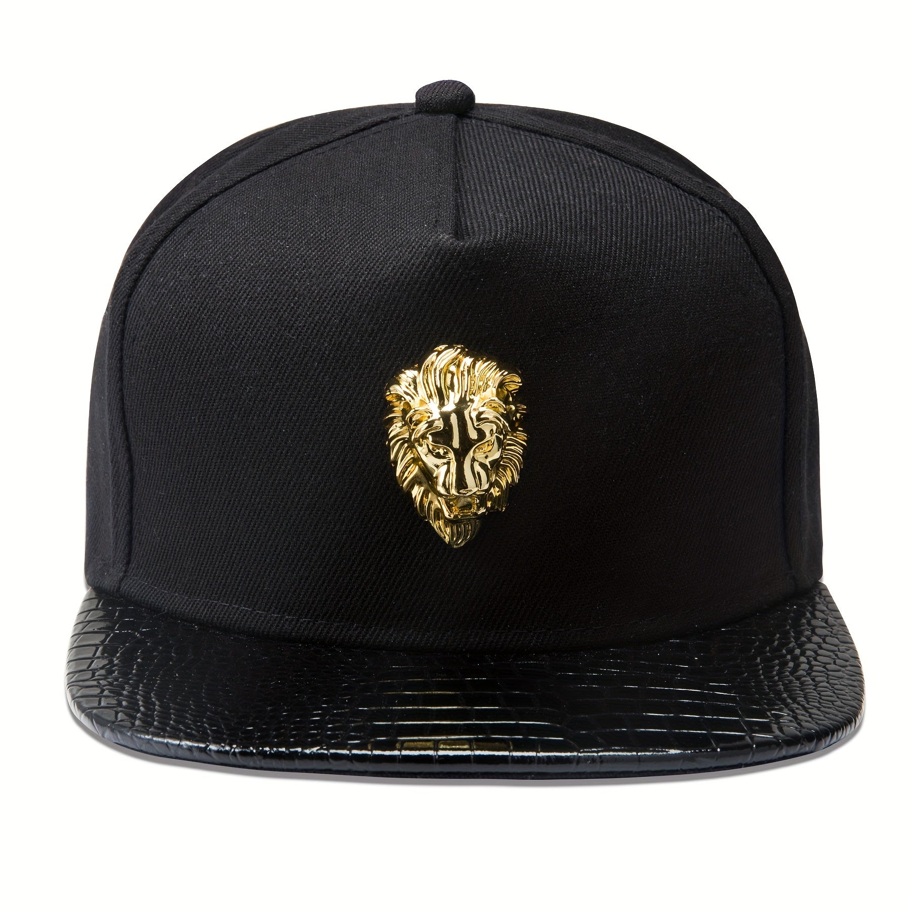 Hip-Hop Snapback Hat with Golden Lion Head Emblem