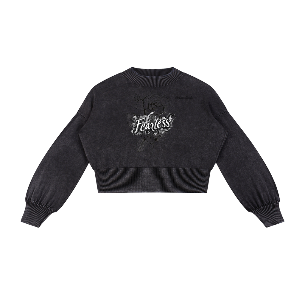 Fearless- Mineral Wash Balloon Sleeve Cropped Sweater