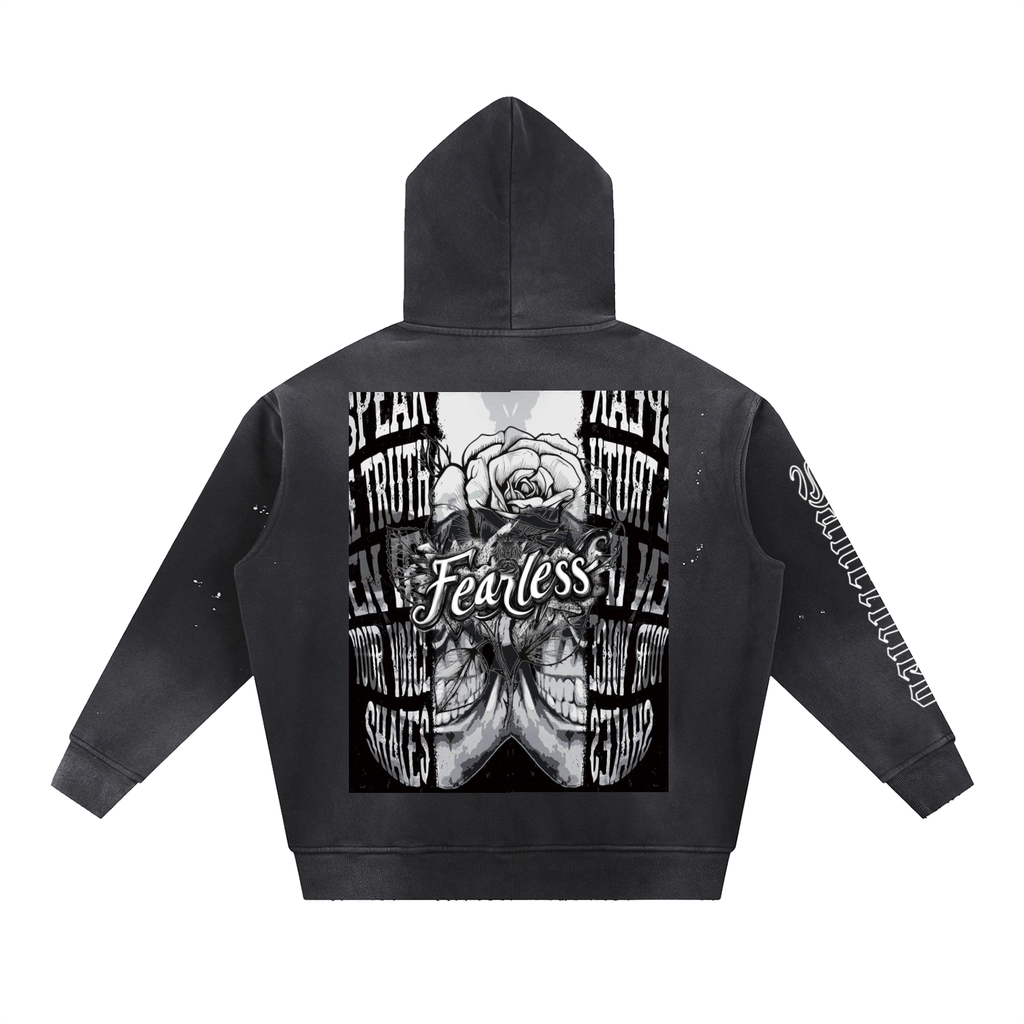 Vintage Washed Frayed Fleece Hoodie