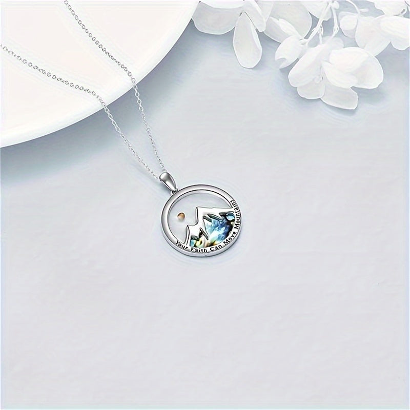 Faith-Inspired Stainless Steel Necklace with Mountain & Planet Pendant
