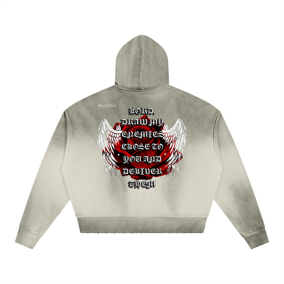 PRAY FOR YOUR ENEMIES- Unisex Sunfade Distressed Boxy Hoodie