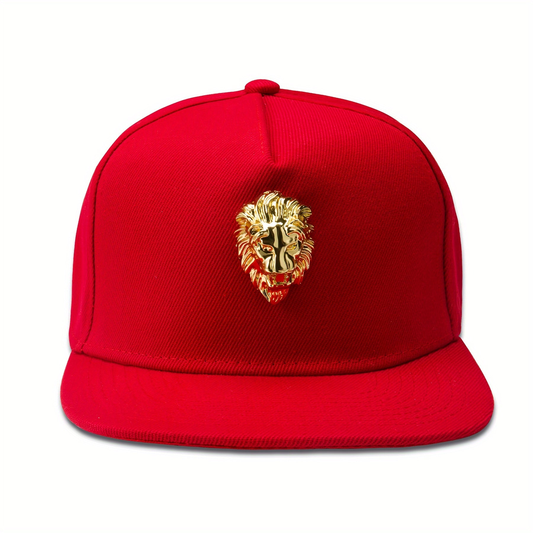 Hip-Hop Snapback Hat with Golden Lion Head Emblem
