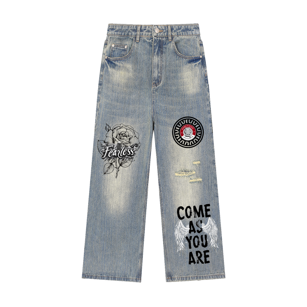 FEARLESS- Vintage Wash Distressed Denim Jeans