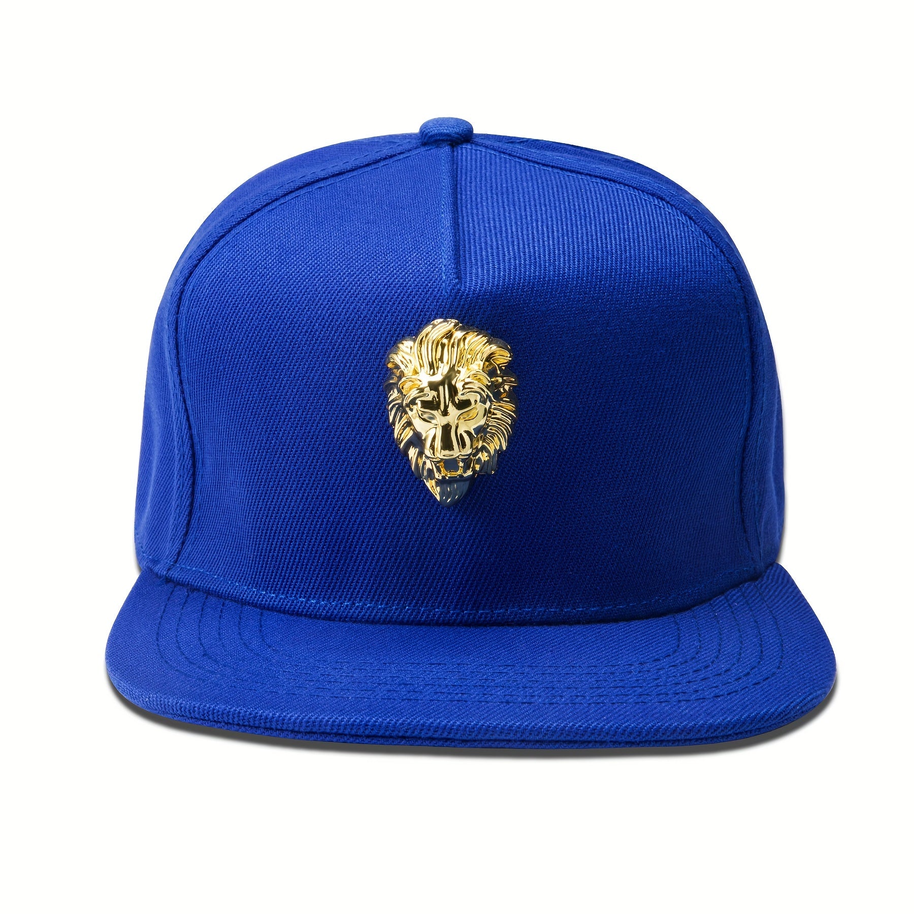 Hip-Hop Snapback Hat with Golden Lion Head Emblem