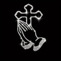 A Shiny Sticker Of A Cross With Hands Clasped In Prayer For Cars
