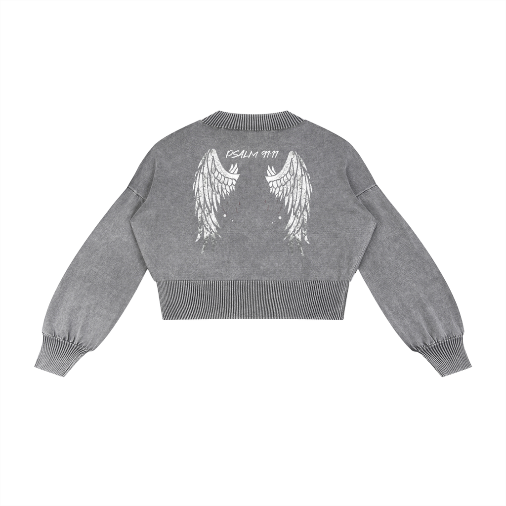 Fearless- Mineral Wash Balloon Sleeve Cropped Sweater