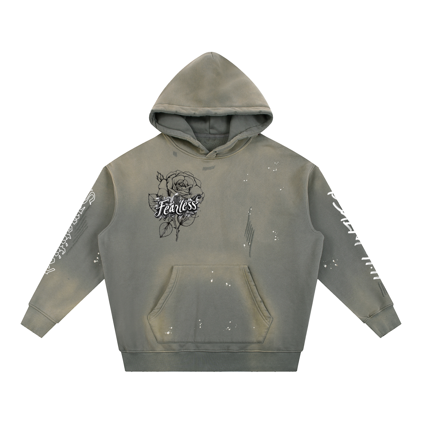 FEARLESS- Vintage Washed Frayed Fleece Hoodie