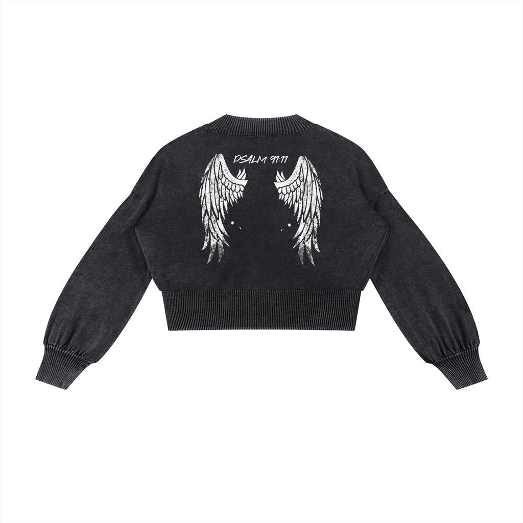 Fearless- Mineral Wash Balloon Sleeve Cropped Sweater