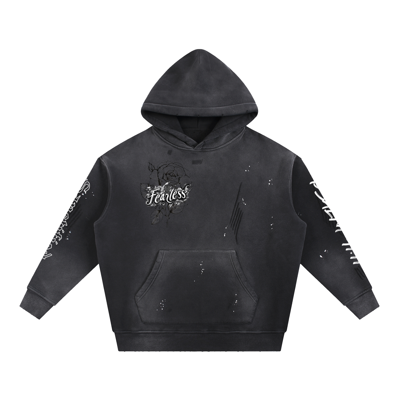 FEARLESS- Vintage Washed Frayed Fleece Hoodie