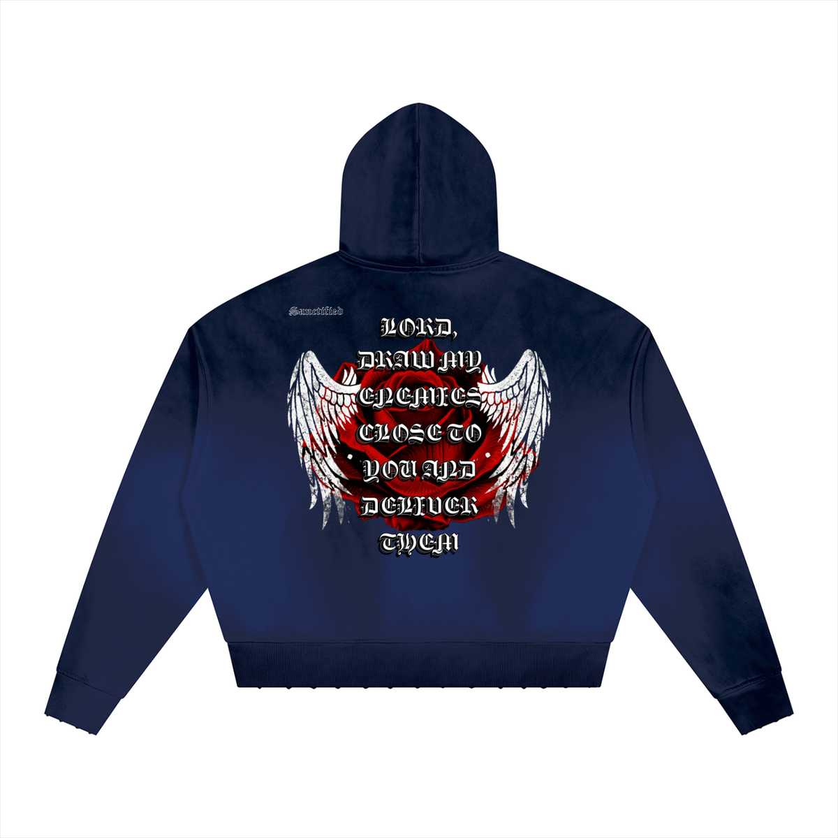 PRAY FOR YOUR ENEMIES- Unisex Sunfade Distressed Boxy Hoodie
