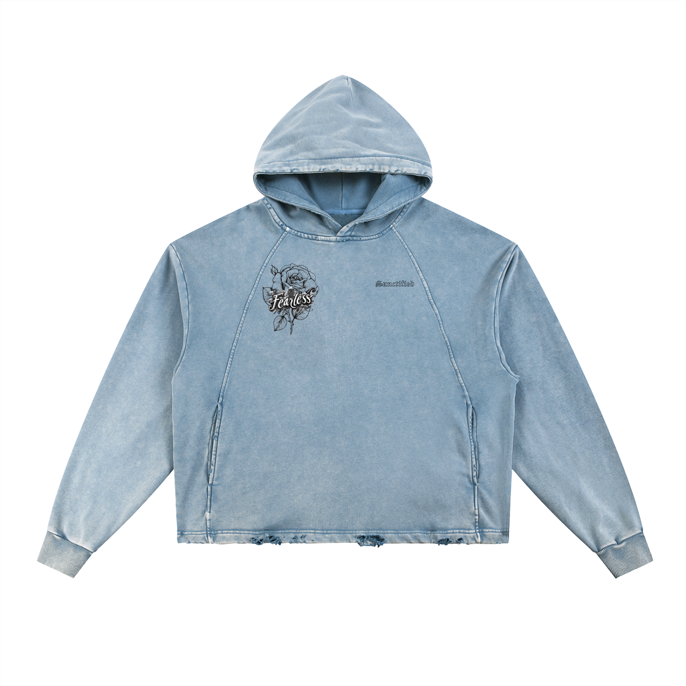 FEARLESS- Vintage Washed Frayed-Hem Hoodie