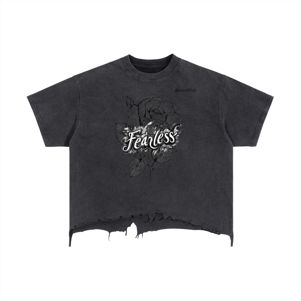 FEARLESS- Vintage Wash Boxy Distressed Hem T-Shirt