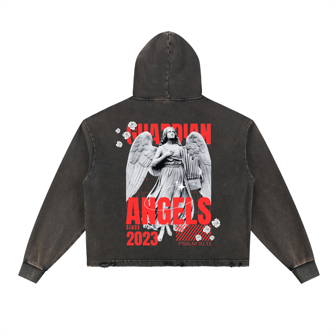 FEARLESS- Vintage Washed Frayed-Hem Hoodie