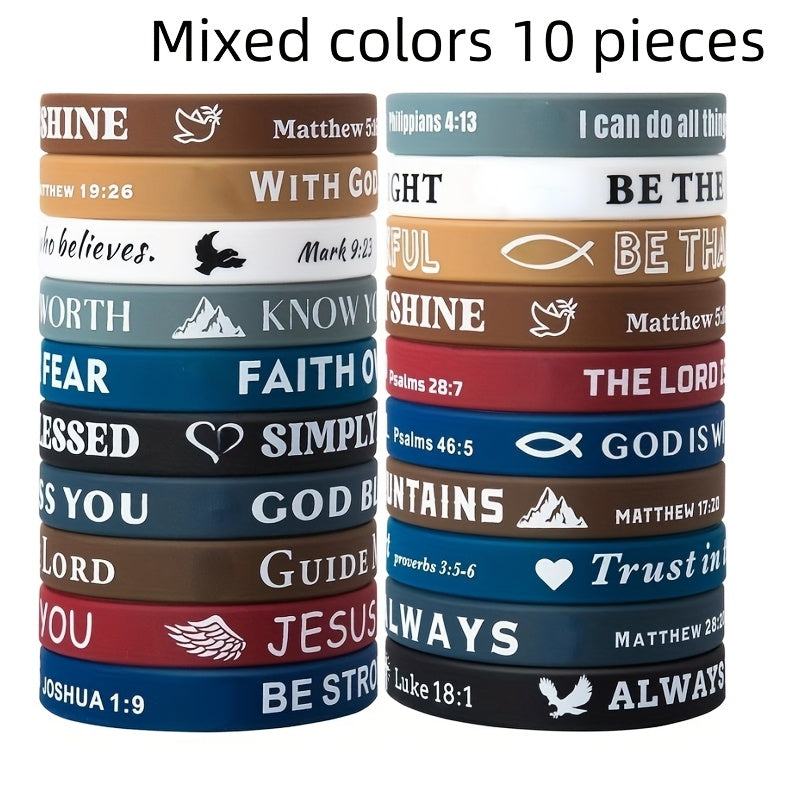 10/20 Pack Silicone Wristbands with Bible Verses - Comfortable Faith-Based