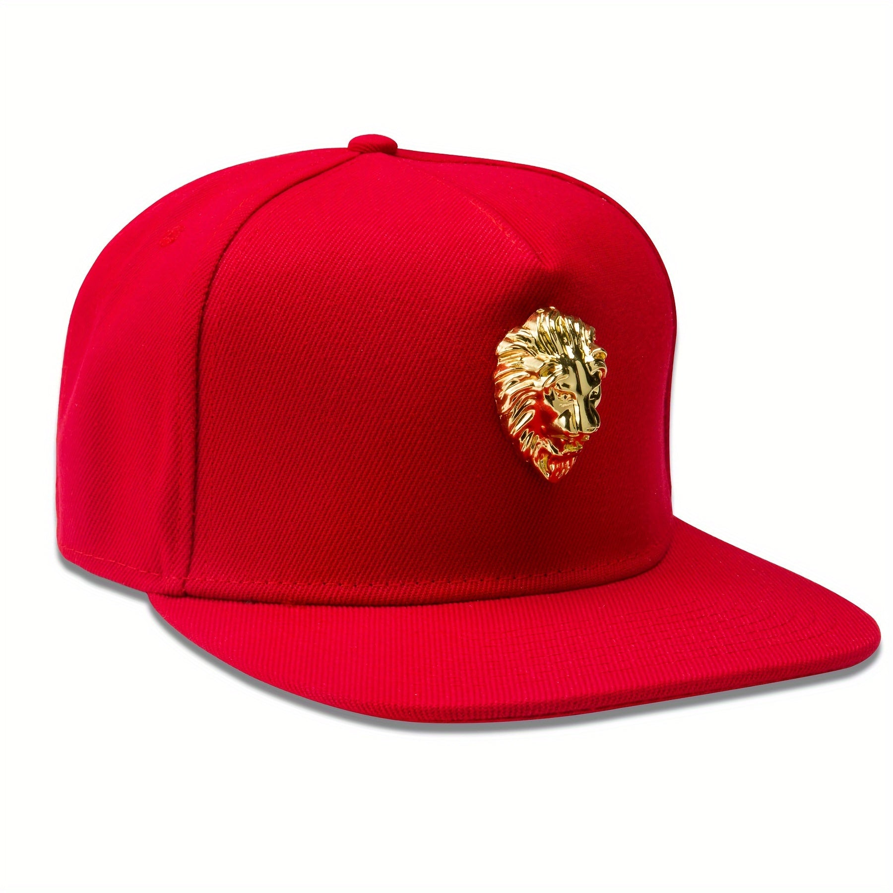 Hip-Hop Snapback Hat with Golden Lion Head Emblem