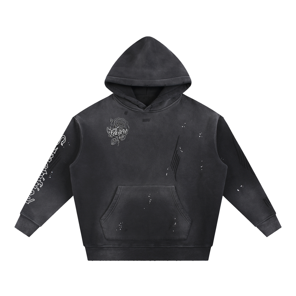 Vintage Washed Frayed Fleece Hoodie