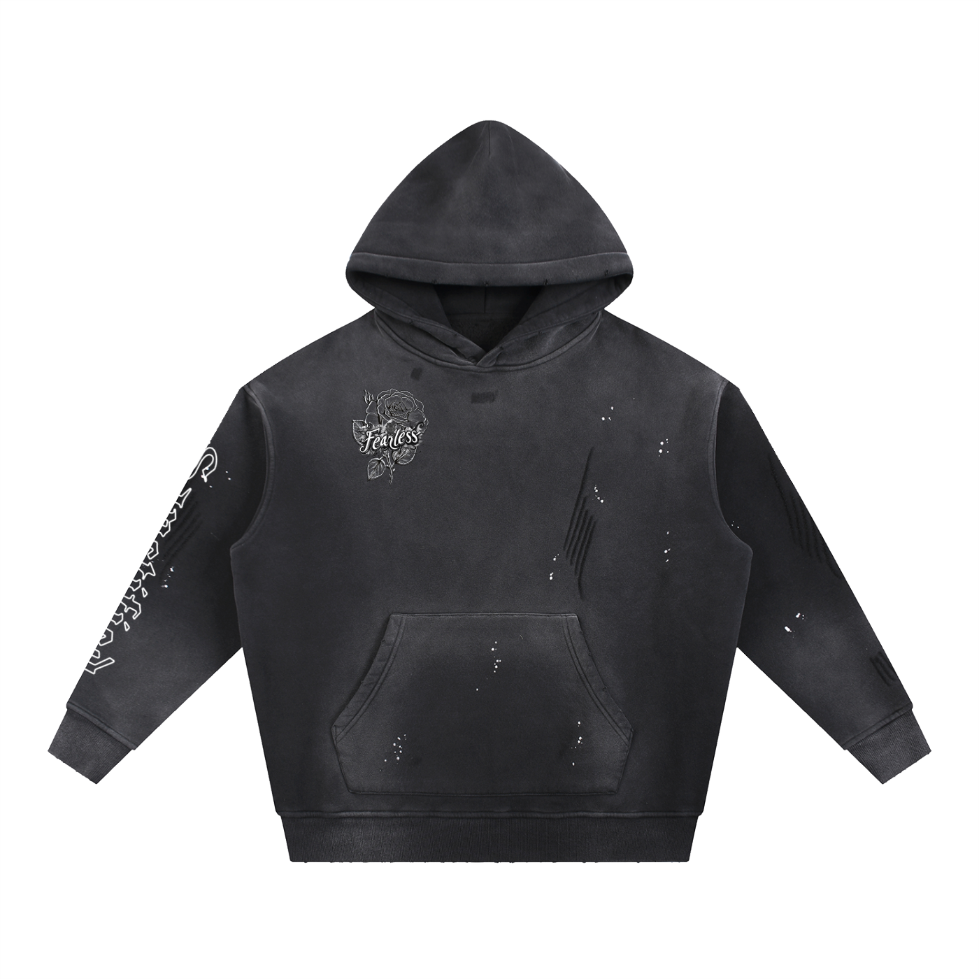Vintage Washed Frayed Fleece Hoodie