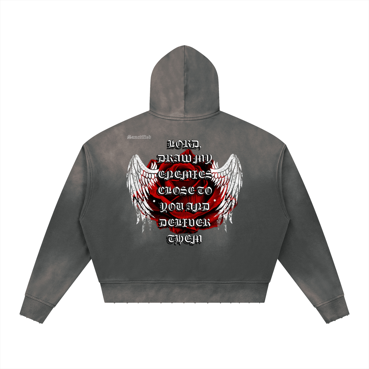 PRAY FOR YOUR ENEMIES- Unisex Sunfade Distressed Boxy Hoodie
