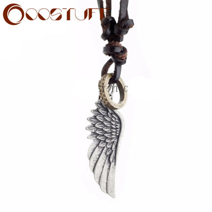 Genuine Leather Necklace with Angel Wing