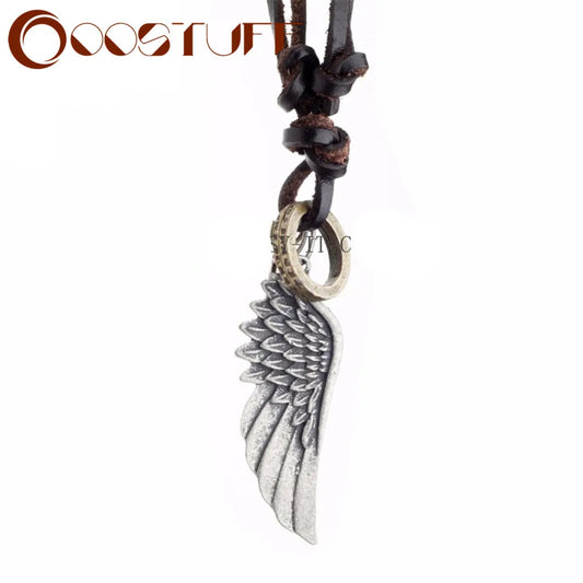 Genuine Leather Necklace with Angel Wing