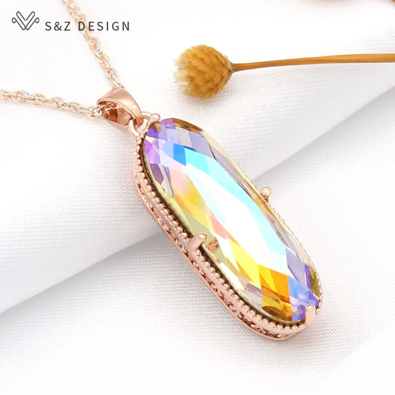 Large Oval Crystal Pendant Necklace