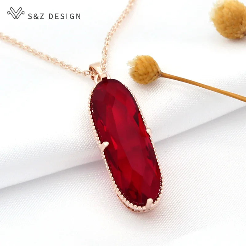 Large Oval Crystal Pendant Necklace