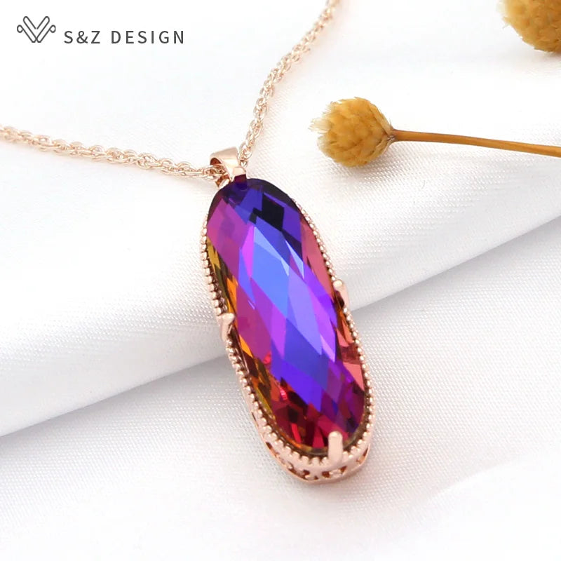 Large Oval Crystal Pendant Necklace