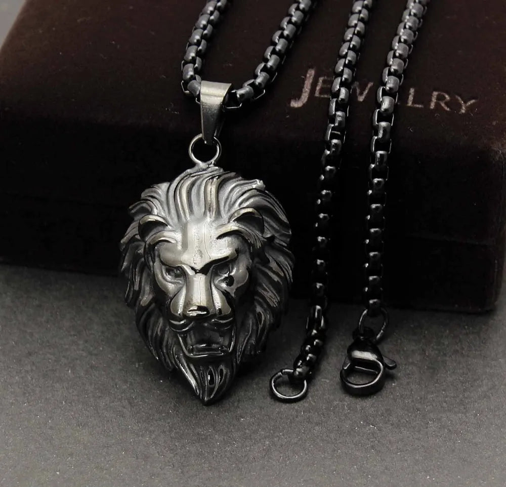 Hip Hop Silver /Gold/Black Color Lion Head Pendant Necklace Stainless Steel