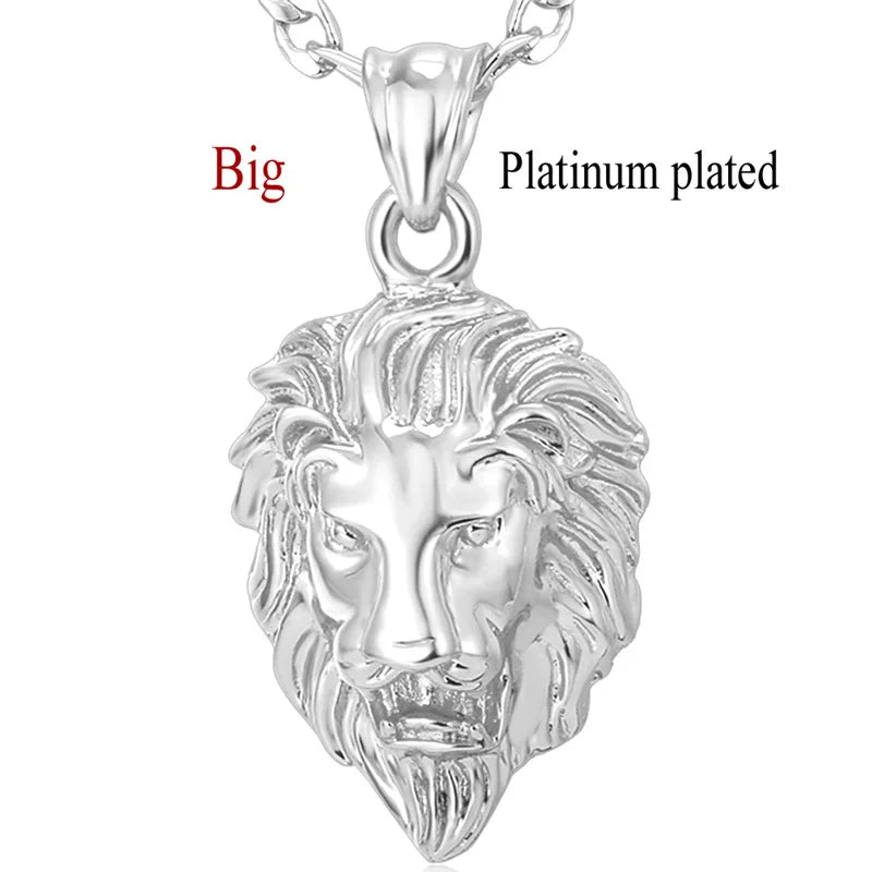 Lion Head Pendant & Necklace Gold/Silver