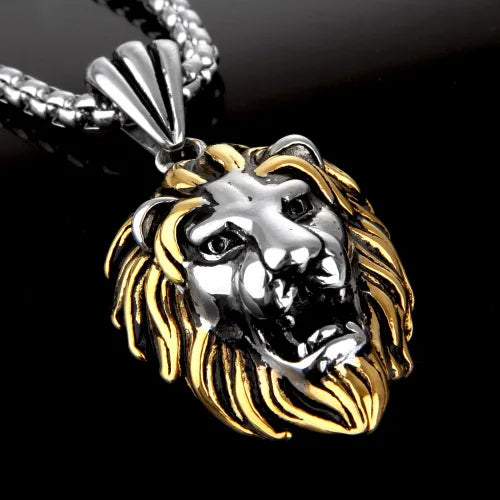 Hip Hop Silver /Gold/Black Color Lion Head Pendant Necklace Stainless Steel