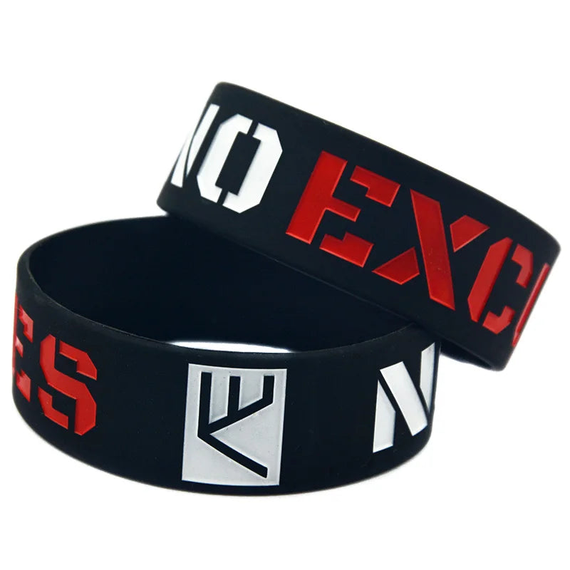 1 PC No Excuse Motivation Silicone Wristband 1 Inch Wide Adult Size
