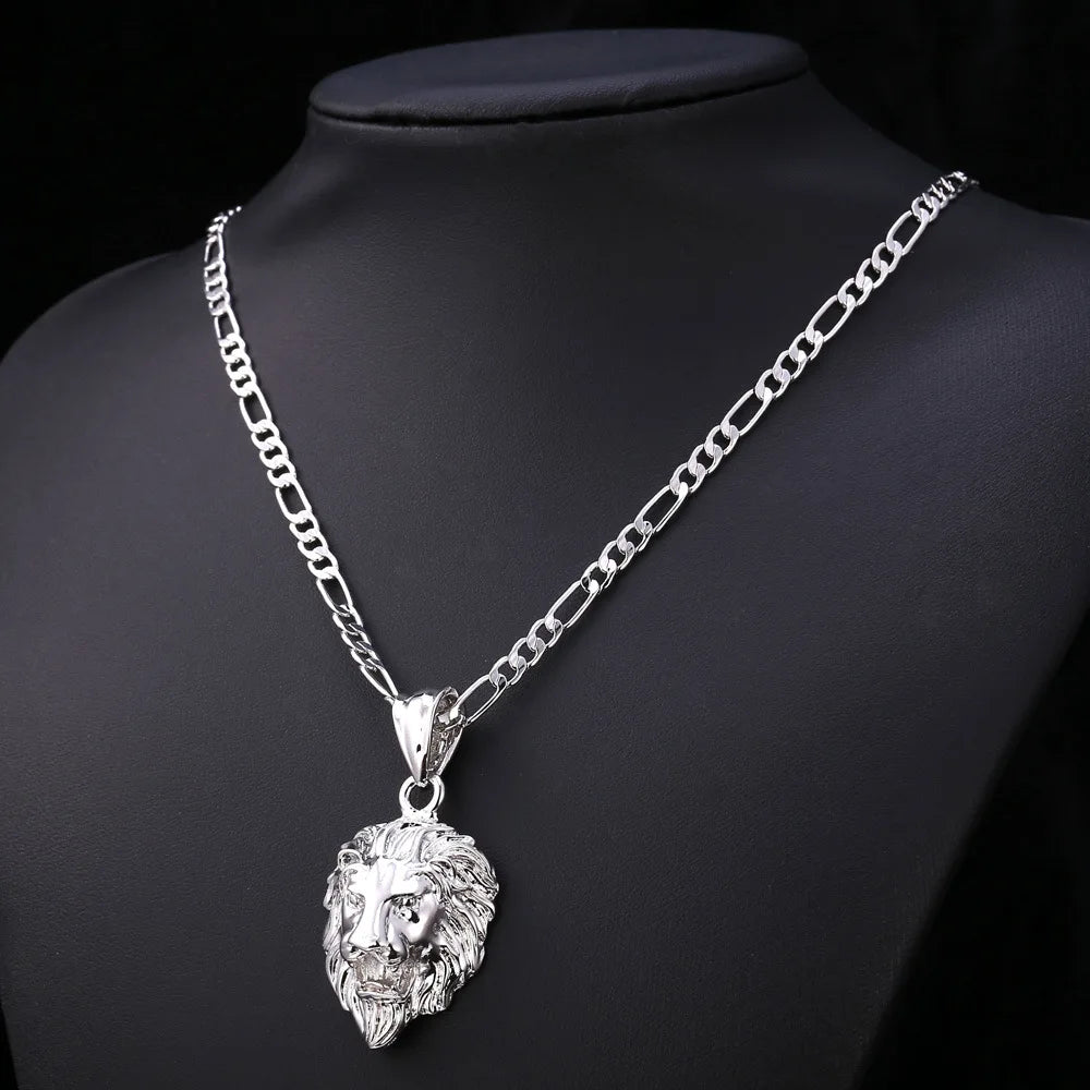 Lion Head Pendant & Necklace Gold/Silver