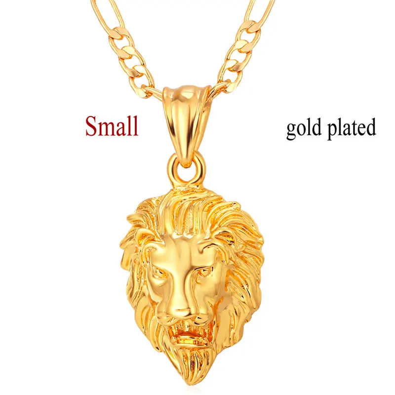 Lion Head Pendant & Necklace Gold/Silver