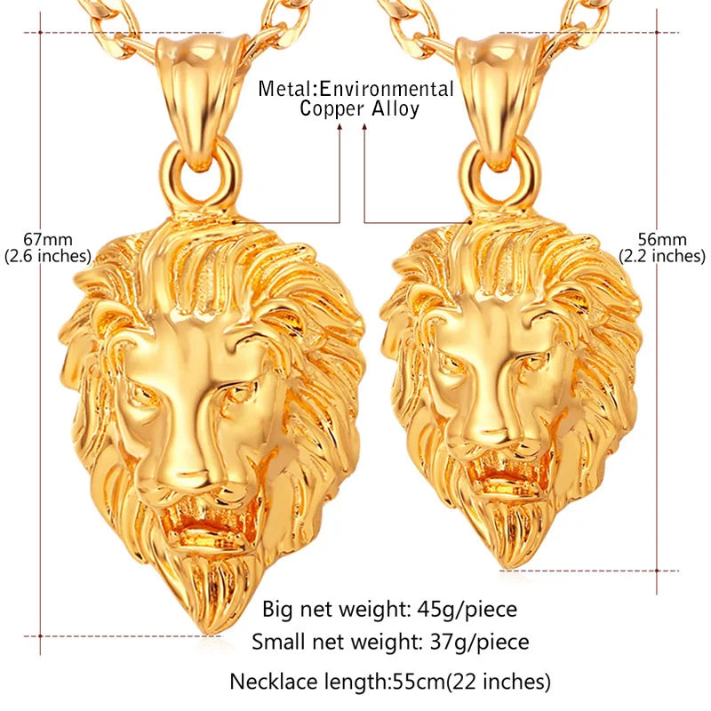Lion Head Pendant & Necklace Gold/Silver