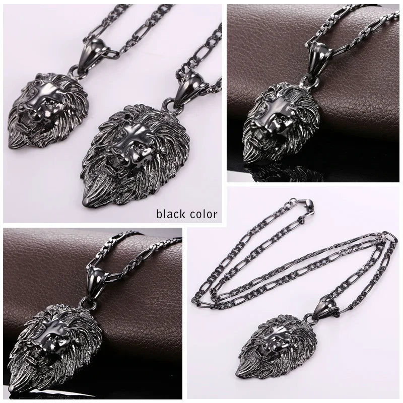 Lion Head Pendant & Necklace Gold/Silver