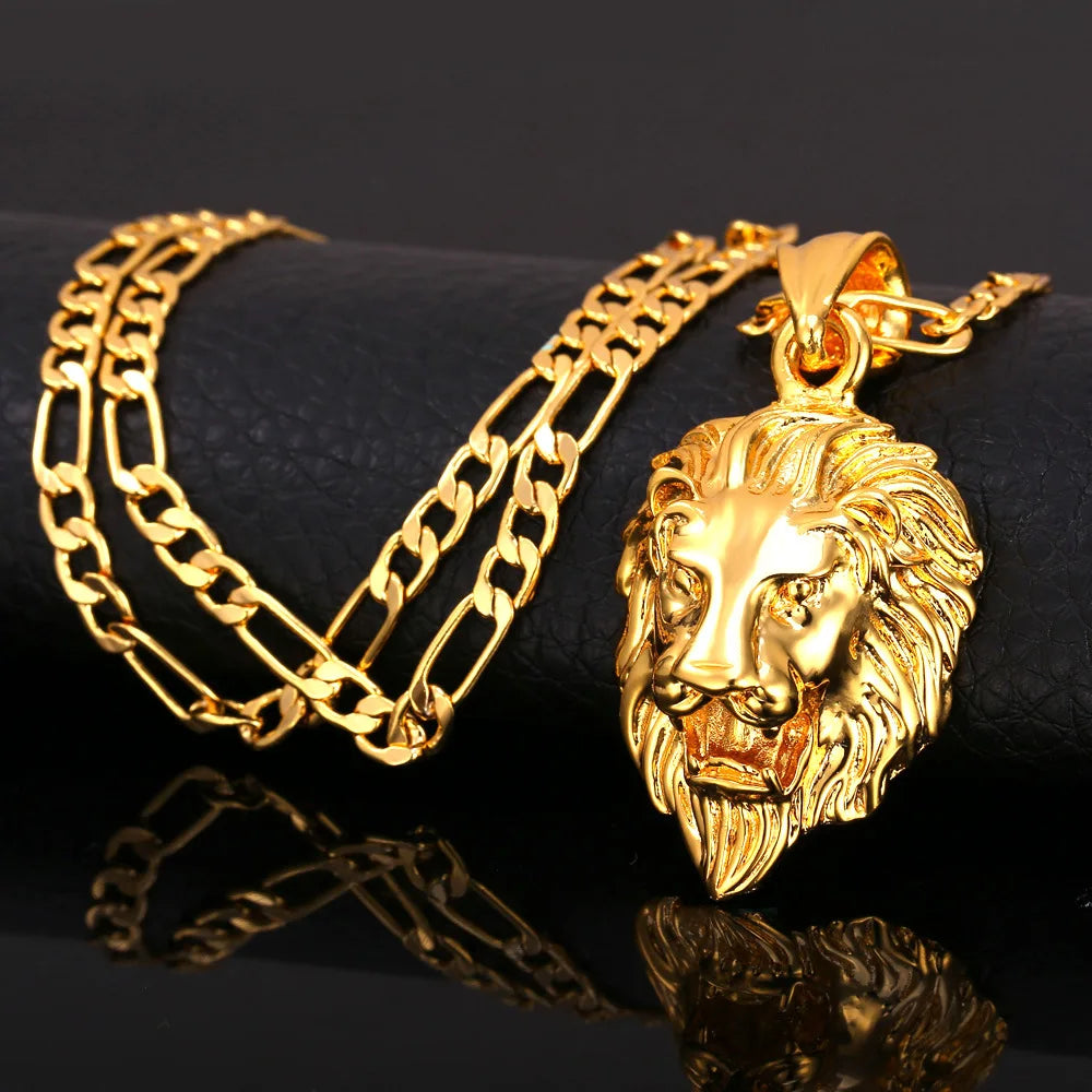Lion Head Pendant & Necklace Gold/Silver