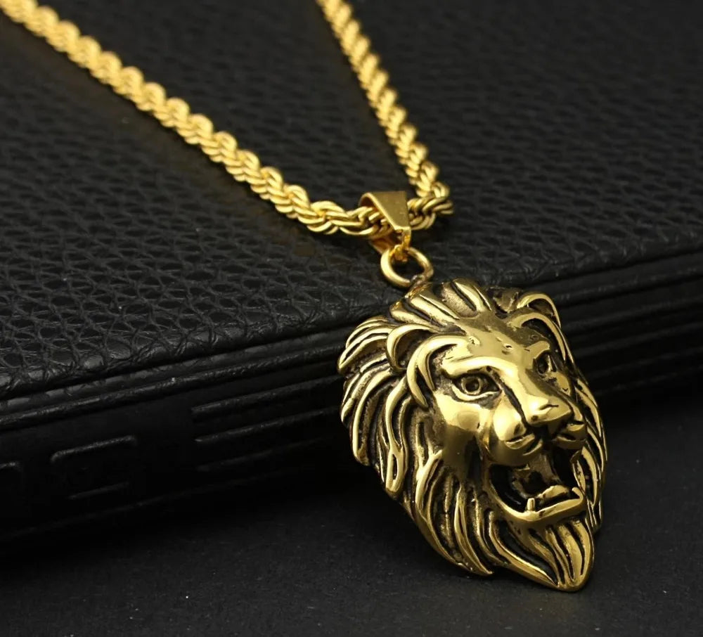 Hip Hop Silver /Gold/Black Color Lion Head Pendant Necklace Stainless Steel